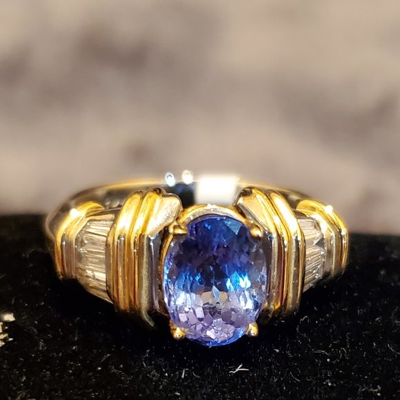 14K yellow gold & white gold RING, 2.17 ct Tanzanite & .45 ct Diamond,Sz 7, NWOT - Picture 10 of 10